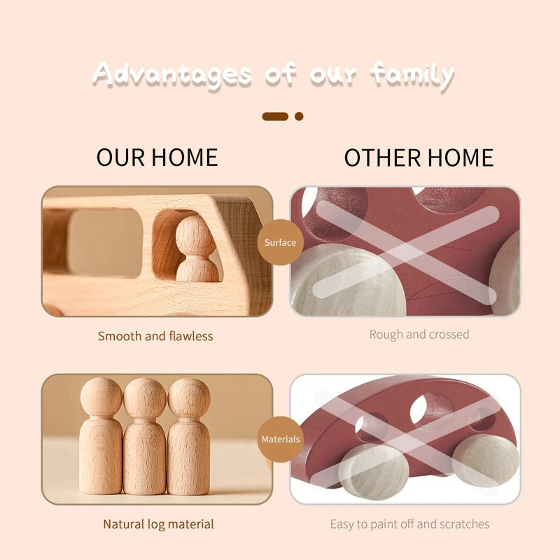 Holzbus mit Passagieren